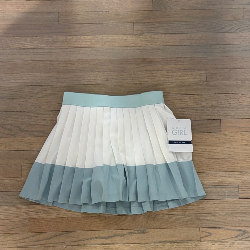 Athleta White and Blue Pleated Mini Skirt